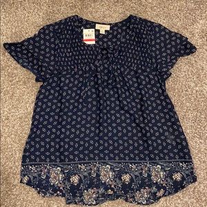 Navy Floral Short Sleeve Blouse